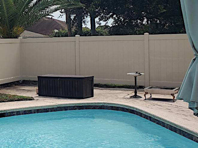 Six-Foot High, Two-Rail Privacy Vinyl Fence in Lakeland Style from Country Estate in Kenner