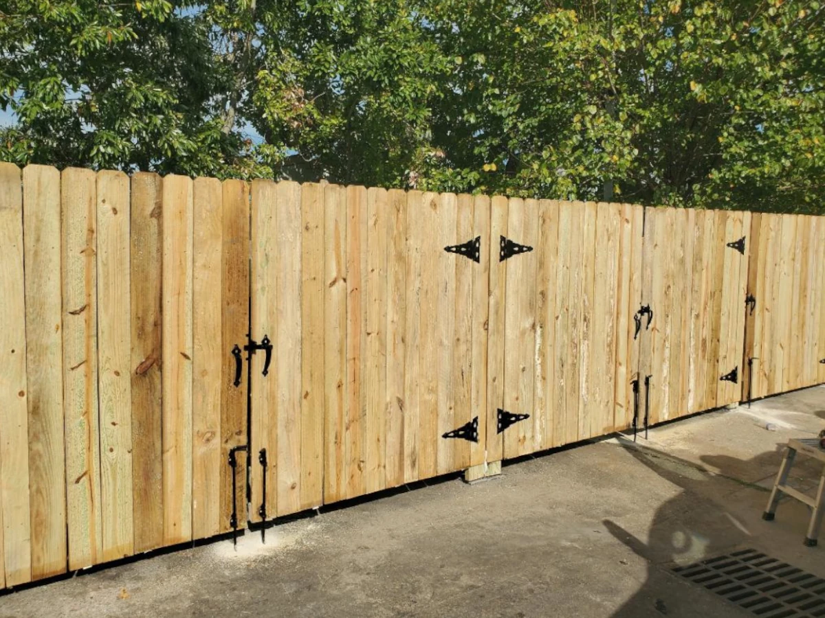 6' high pine double drive gates on metal plated posts